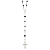 Sterling Silver High Polished Black Onyx Rosary Necklace, 33 Inch